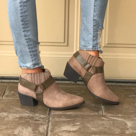 Taupe Distressed Leather Harness Ankle Boots - Picture 5 of 7